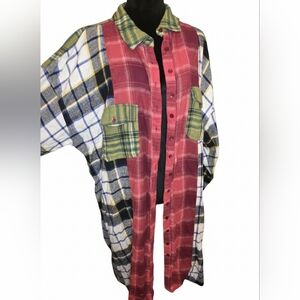 Multi Plaid Button Down Shaket Light Weight Long 3x Plus